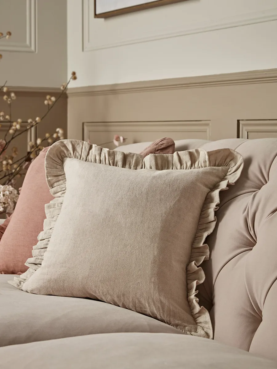 Cox & Cox Cushions|Cushions<Ruffle Cotton Linen Square Cushion - Natural