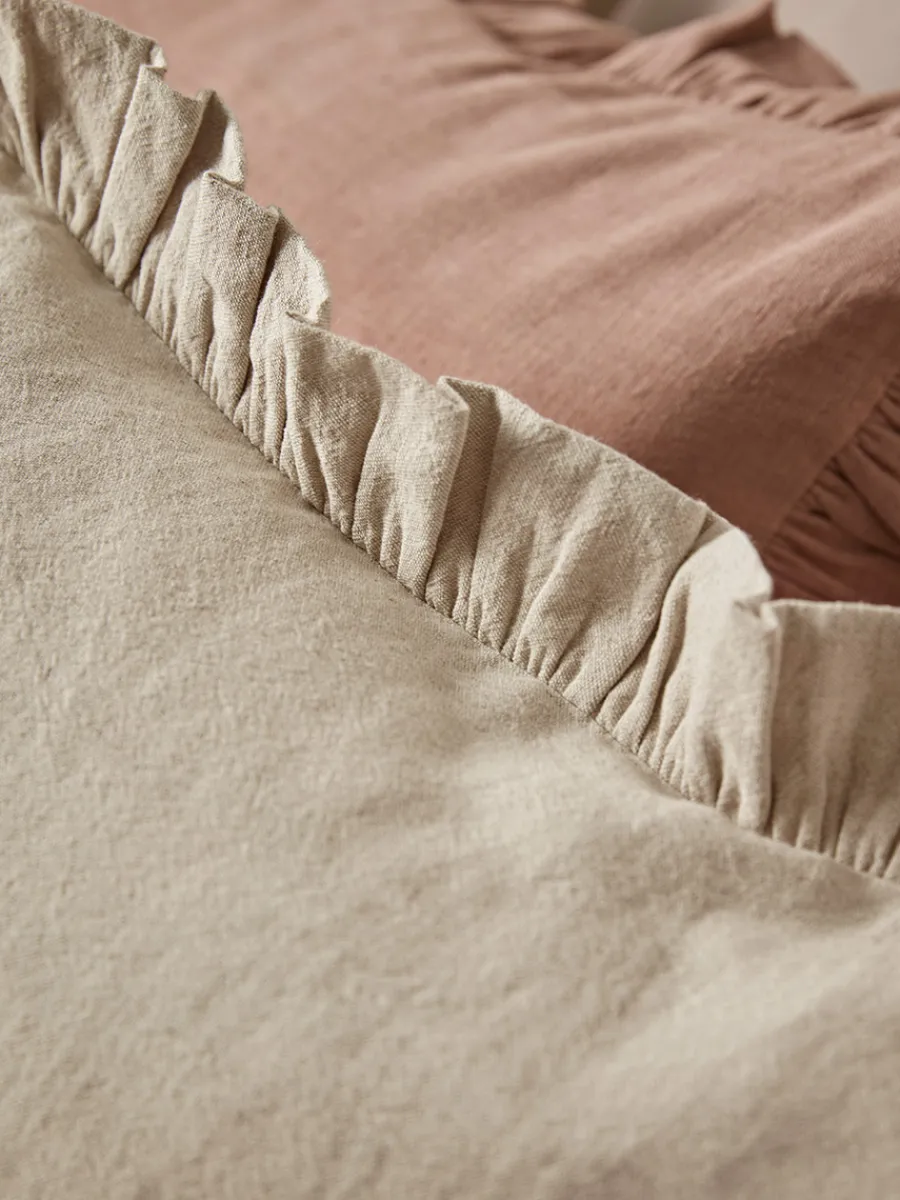 Cox & Cox Cushions|Cushions<Ruffle Cotton Linen Square Cushion - Natural