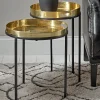 Cox & Cox Nesting Tables|Side Tables<Two Brass Topped Nesting Tables